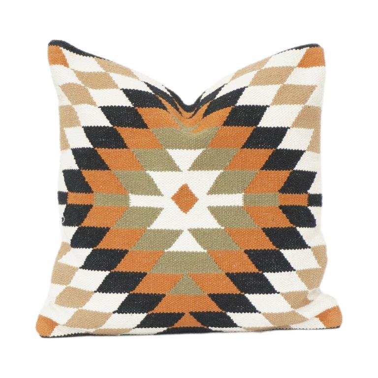 Handwoven Geometric Cotton Cushion Cover 45x45 cm | Tribal Diamond Pattern | Boho Decorative Pillow Case with Zipper - Bulk manufacturer & supplier from Panipat, India