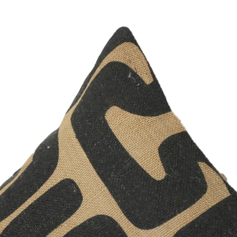 Abstract Tribal Print Jute Cushion Cover | Handcrafted Natural Fabric Pillow Cover | 18x18 Inch Decorative Throw Pillow Case