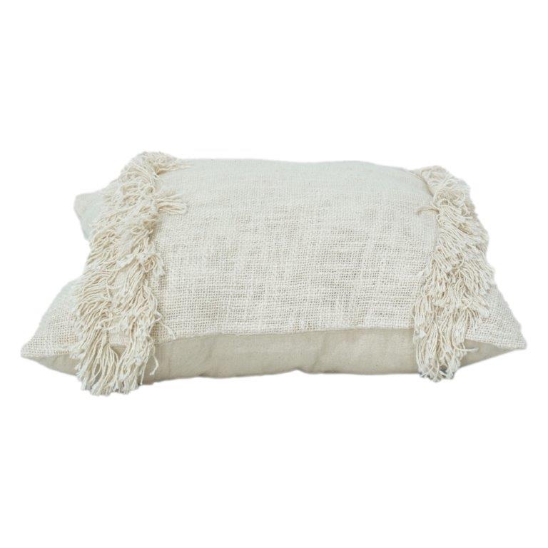 Boho Fransen Baumwoll-Kissenbezug 45x45 cm | Strukturierter Naturbeige Kissenbezug mit Quastenrändern | Moderne minimale Heimdekoration - Bulk manufacturer & supplier from Panipat, India