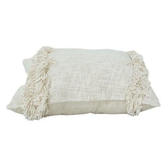 Boho Fransen Baumwoll-Kissenbezug 45x45 cm | Strukturierter Naturbeige Kissenbezug mit Quastenrändern | Moderne minimale Heimdekoration