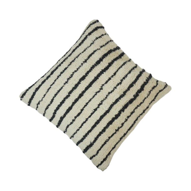 Handcrafted Tufted Cotton Striped Cushion Cover | Black & Ivory Textured Throw Pillow Cover | 45 x 45 cm - Bulk manufacturer & supplier from Panipat, India