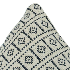 Geometrischer bestickter Baumwoll-Kissenbezug | Schwarz-beiges Stammesmuster | 45x45 cm Dekokissenhülle