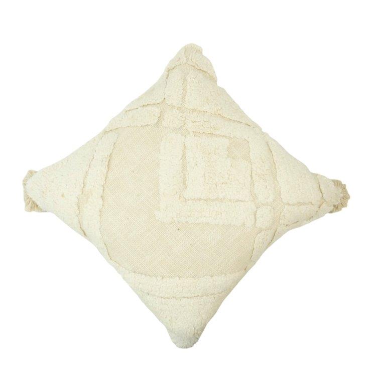 Ivory Tufted Geometric Cotton Cushion Cover – 45x45 cm | Boho Textured Throw Pillow Cover - Bulk manufacturer & supplier from Panipat, India