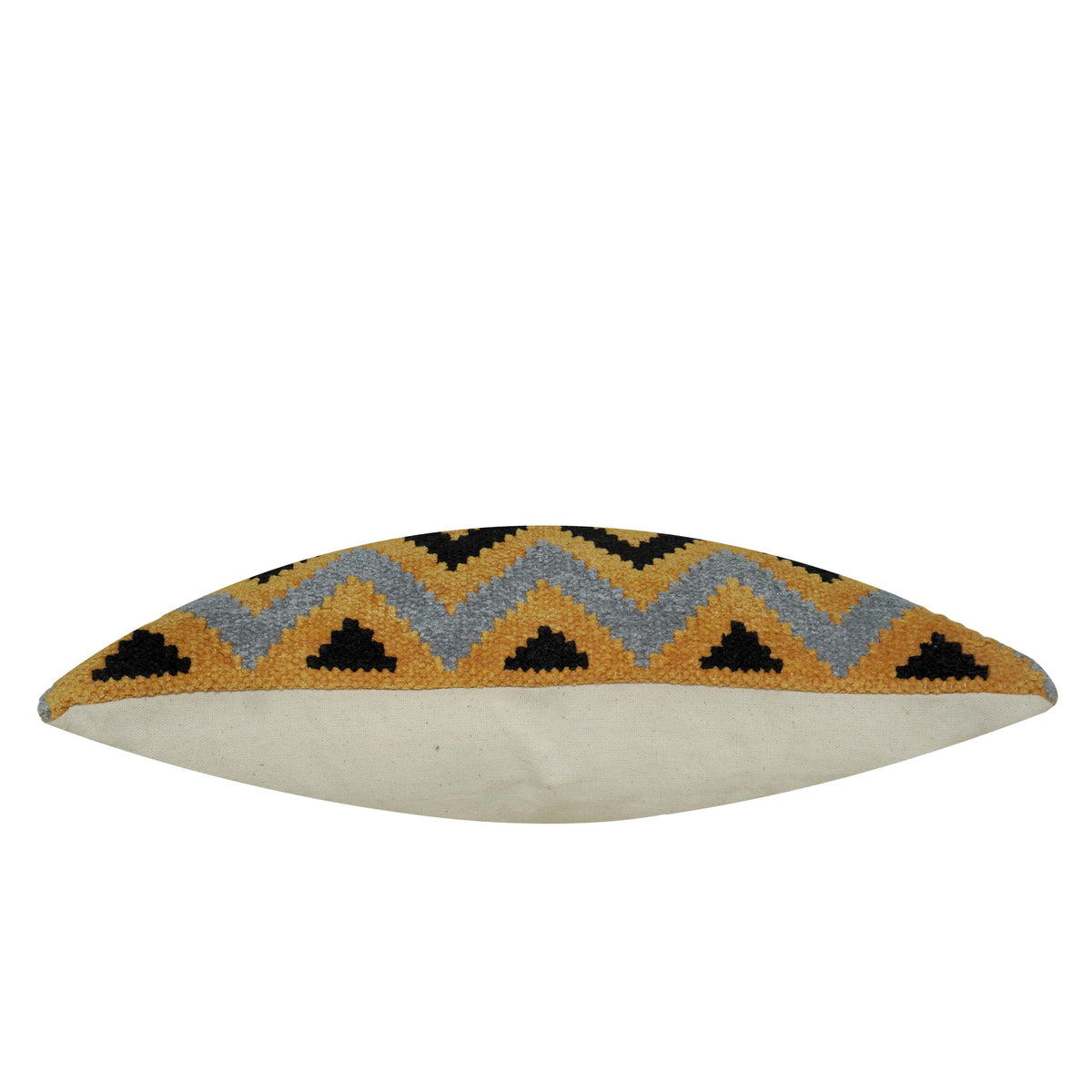 Handwoven Chevron Cotton Cushion Cover 45x45 cm | Textured Mustard, Grey & Black Geometric Design | Decorative Throw Pillow Cover with Concealed Zip