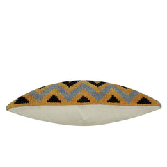 Handwoven Chevron Cotton Cushion Cover 45x45 cm | Textured Mustard, Grey & Black Geometric Design | Decorative Throw Pillow Cover with Concealed Zip