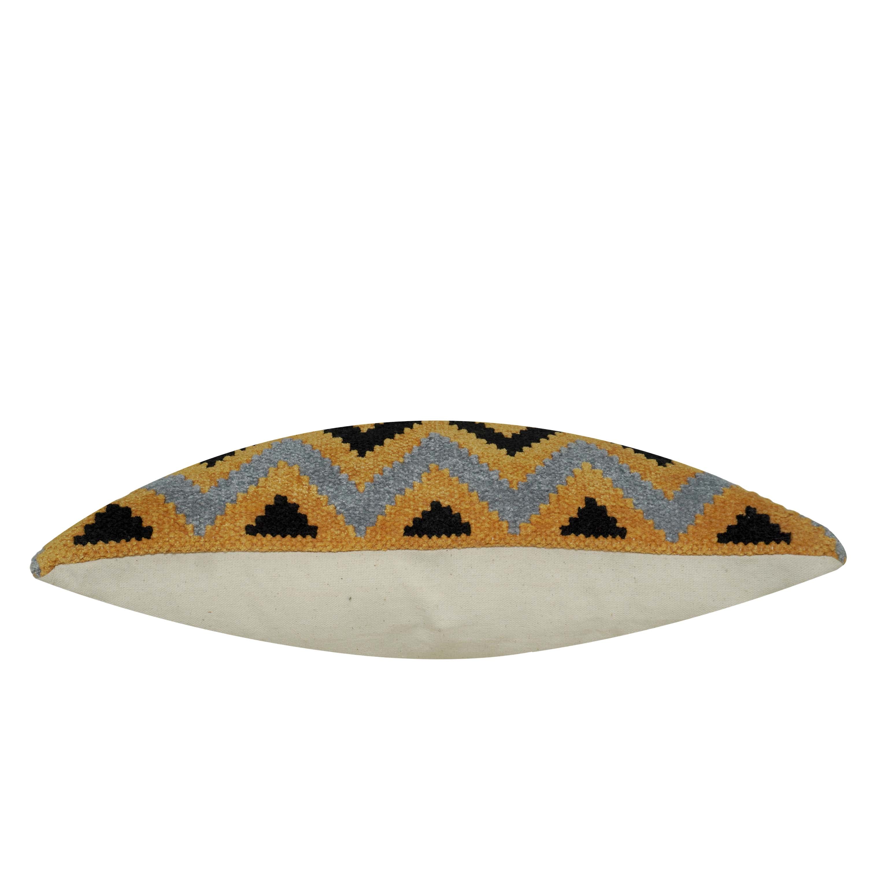 Handwoven Chevron Cotton Cushion Cover 45x45 cm | Textured Mustard, Grey & Black Geometric Design | Decorative Throw Pillow Cover with Concealed Zip