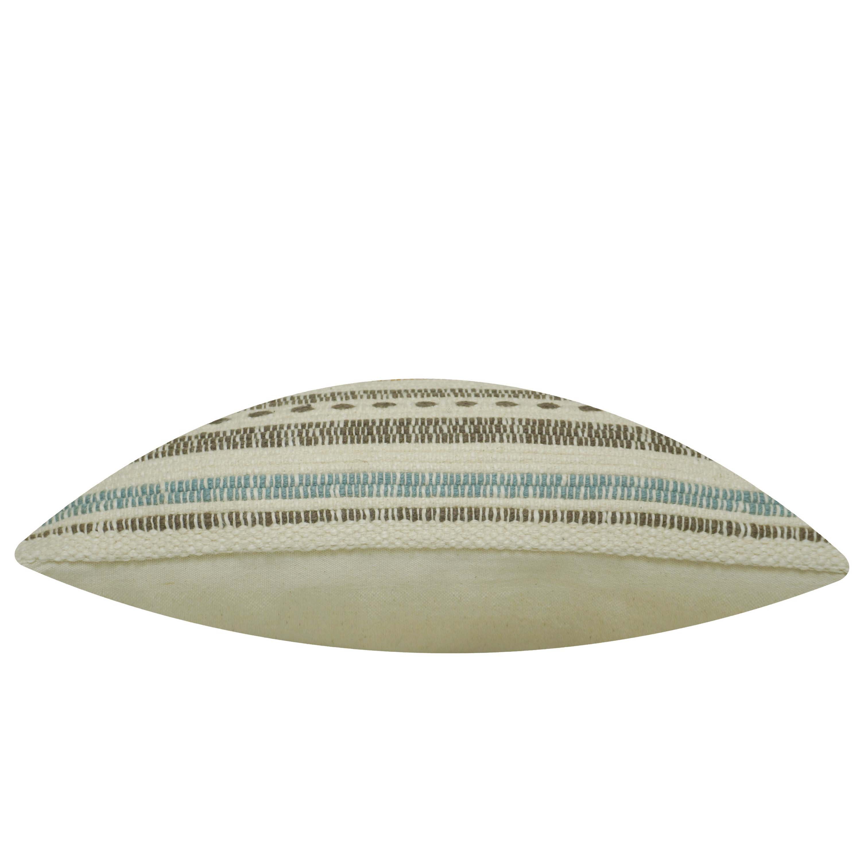 Handwoven Cotton Cushion Cover 45x45 cm – Geometric Striped Design in Ivory, Rust & Blue