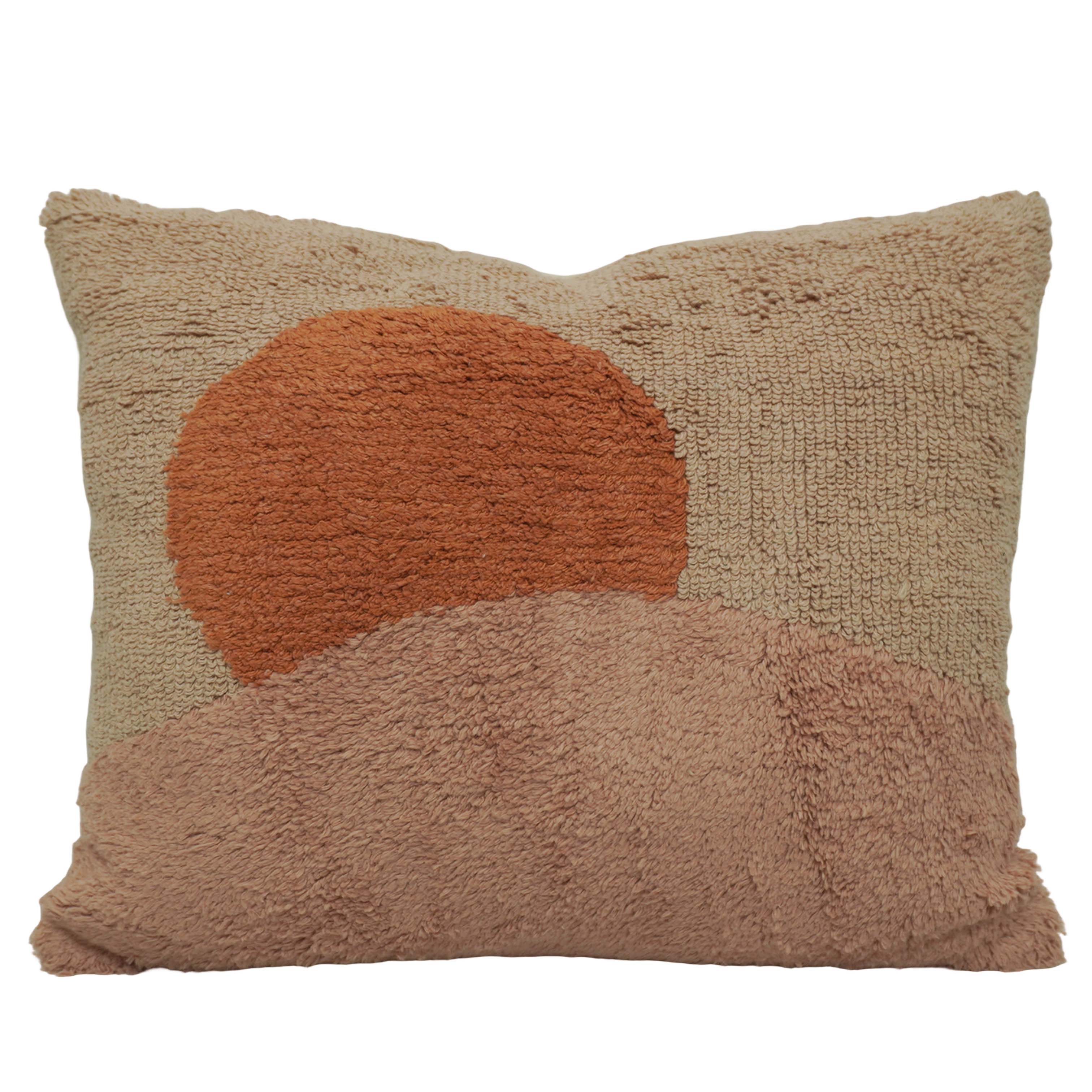 Modern Abstract Tufted Cotton Cushion Cover 40 x 50 cm | Textured Geometric Boho Lumbar Cushion Cover with Concealed Zip | Beige & Terracotta