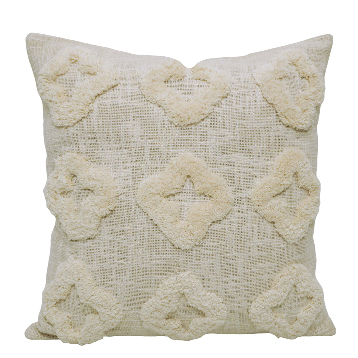 Hand Tufted Cotton Cushion Cover 45x45 cm | Geometric Textured Throw Pillow Cover | Cream Boho Decorative Cushion Cover with Hidden Zipper | 18x18 Inch