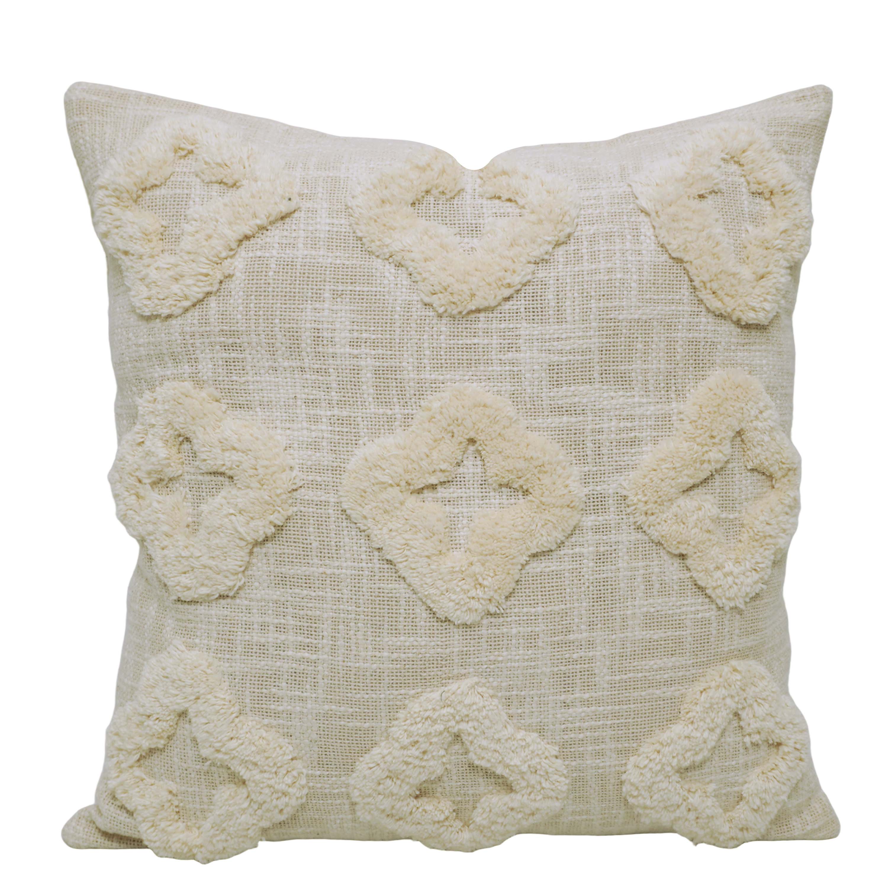 Hand Tufted Cotton Cushion Cover 45x45 cm | Geometric Textured Throw Pillow Cover | Cream Boho Decorative Cushion Cover with Hidden Zipper | 18x18 Inch