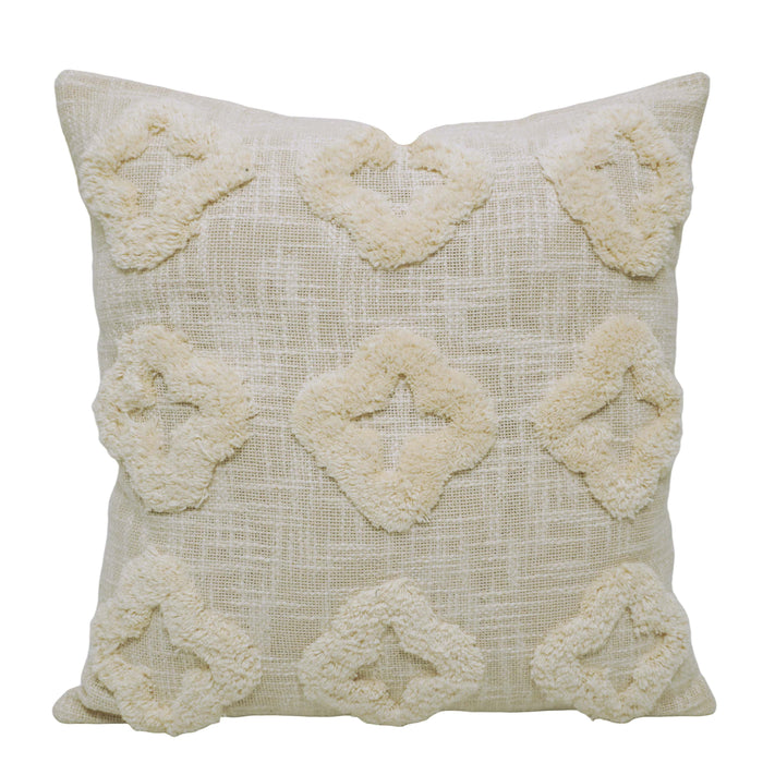 Hand Tufted Cotton Cushion Cover 45x45 cm | Geometric Textured Throw Pillow Cover | Cream Boho Decorative Cushion Cover with Hidden Zipper | 18x18 Inch