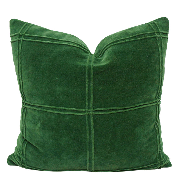 Luxury Green Velvet Cushion Cover 45x45 cm | Textured Panel Design | Premium Decorative Sofa & Bed Cushion Cover