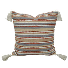 Handwoven Striped Cotton Cushion Cover with Tassels | 45x45 cm | Boho Decorative Throw Pillow Cover | Hidden Zip | Sofa & Living Room Décor
