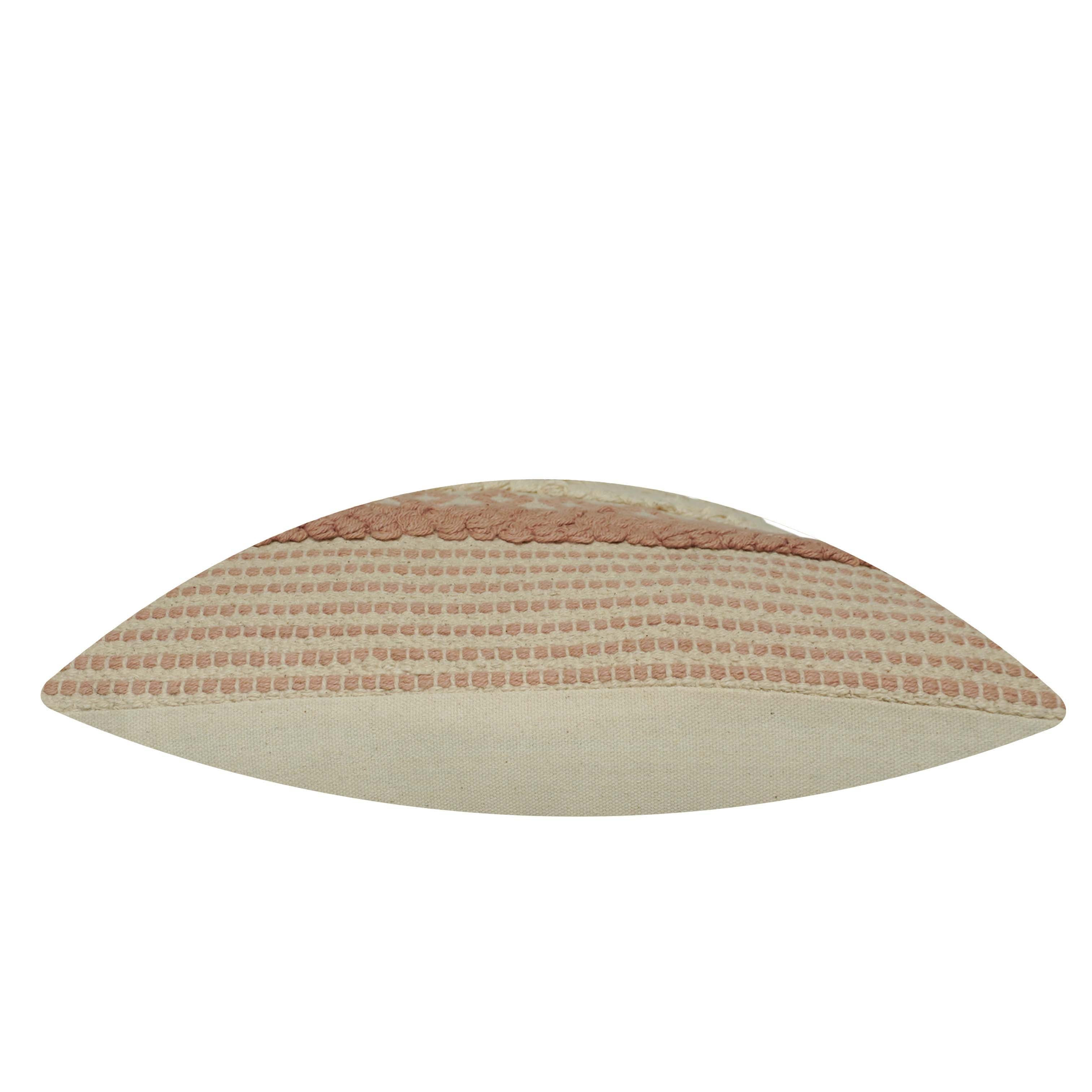 Handwoven Cotton Cushion Cover 45x45 cm | Boho Woven Tufted Fringe Cushion Cover | Decorative Throw Pillow Cover for Sofa, Bed & Living Room | Blush Pink & Natural