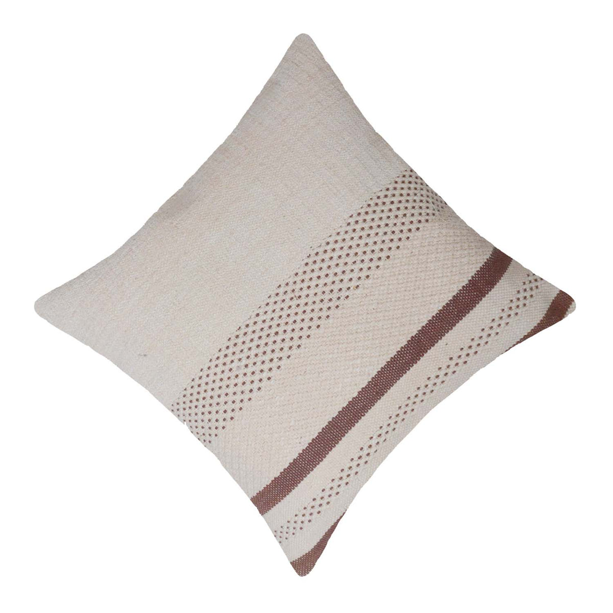 Handwoven Cotton Cushion Cover 45x45 cm | Ivory & Brown Woven Stripe Design | Handmade Decorative Throw Pillow Cover | Boho Farmhouse Home Décor - Bulk manufacturer & supplier from Panipat, India