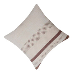 Handwoven Cotton Cushion Cover 45x45 cm | Ivory & Brown Woven Stripe Design | Handmade Decorative Throw Pillow Cover | Boho Farmhouse Home Décor