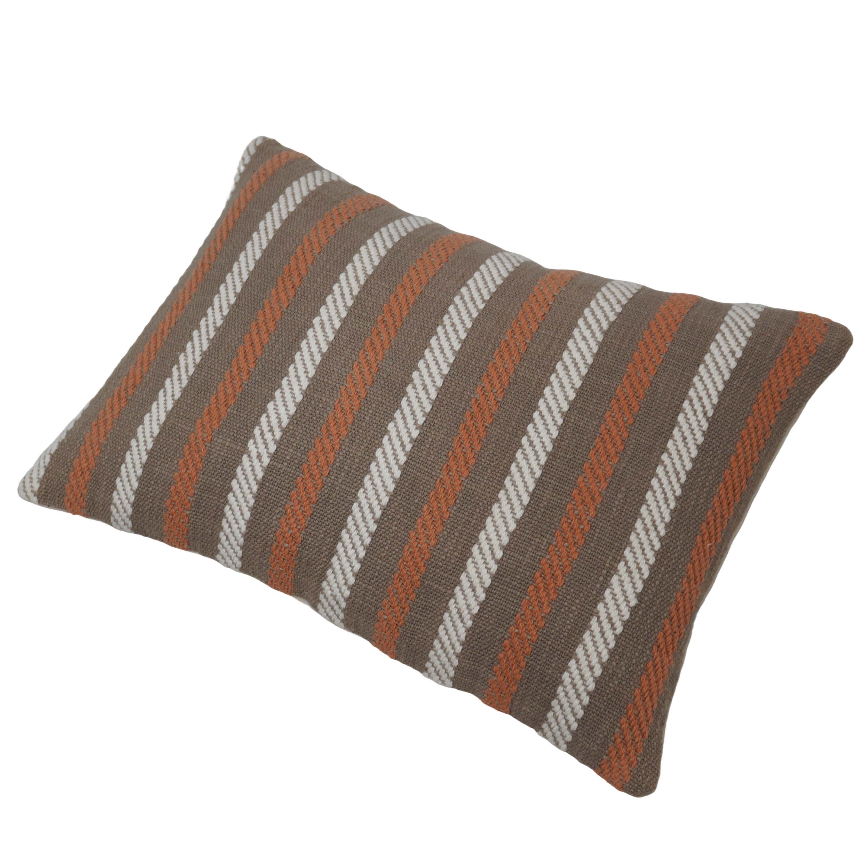Handwoven Cotton Cushion Cover 35 x 50 cm | Brown, Rust & Ivory Striped Woven Lumbar Cushion Cover | Decorative Rectangular Throw Pillow Cover with Hidden Zipper