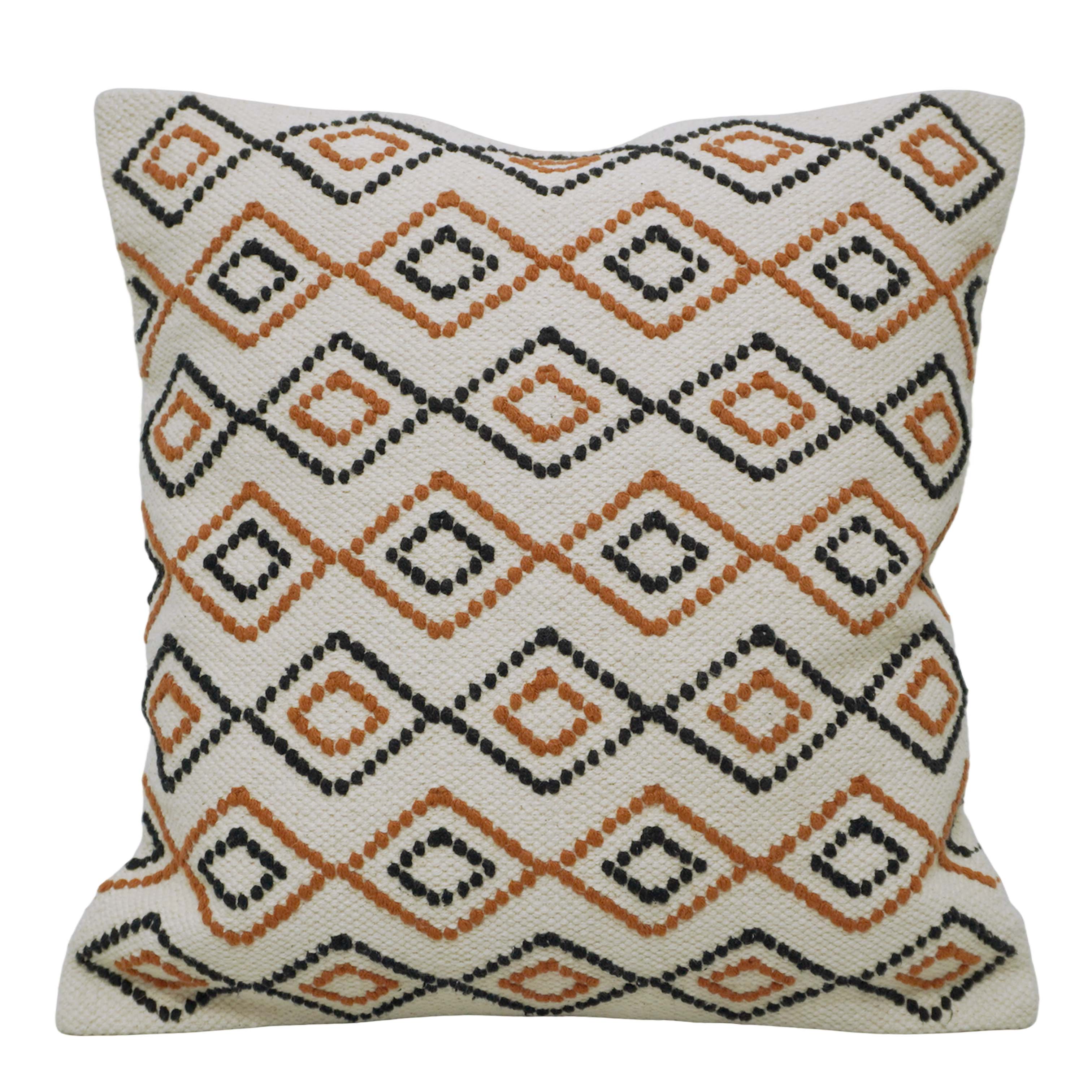 Handwoven Cotton Cushion Cover 45x45 cm | Geometric Diamond Pattern | Decorative Throw Pillow Cover | Boho Modern Sofa Cushion Cover | Hidden Zipper