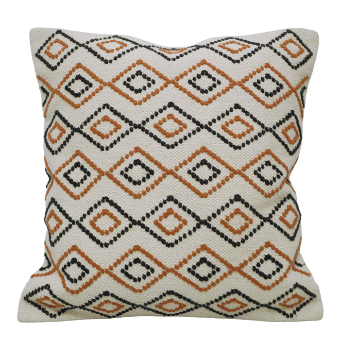 Handwoven Cotton Cushion Cover 45x45 cm | Geometric Diamond Pattern | Decorative Throw Pillow Cover | Boho Modern Sofa Cushion Cover | Hidden Zipper