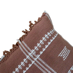 Handmade Woven Cotton Cushion Cover 45x45 cm | Boho Textured Throw Pillow Cover with Tassels | Terracotta Beige Decorative Cushion