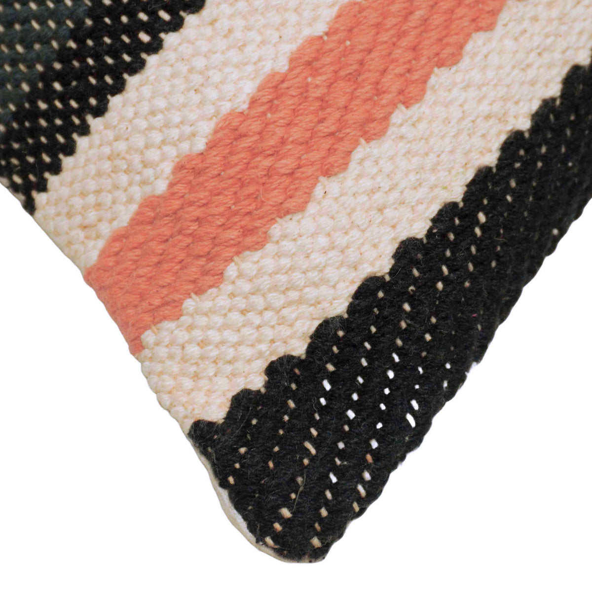 Handwoven Cotton Cushion Cover 45 x 45 cm | Black, White & Coral Striped Textured Cushion Cover