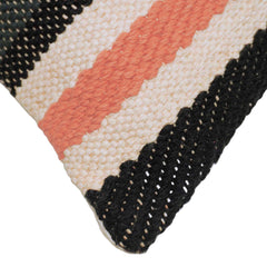 Handwoven Cotton Cushion Cover 45 x 45 cm | Black, White & Coral Striped Textured Cushion Cover