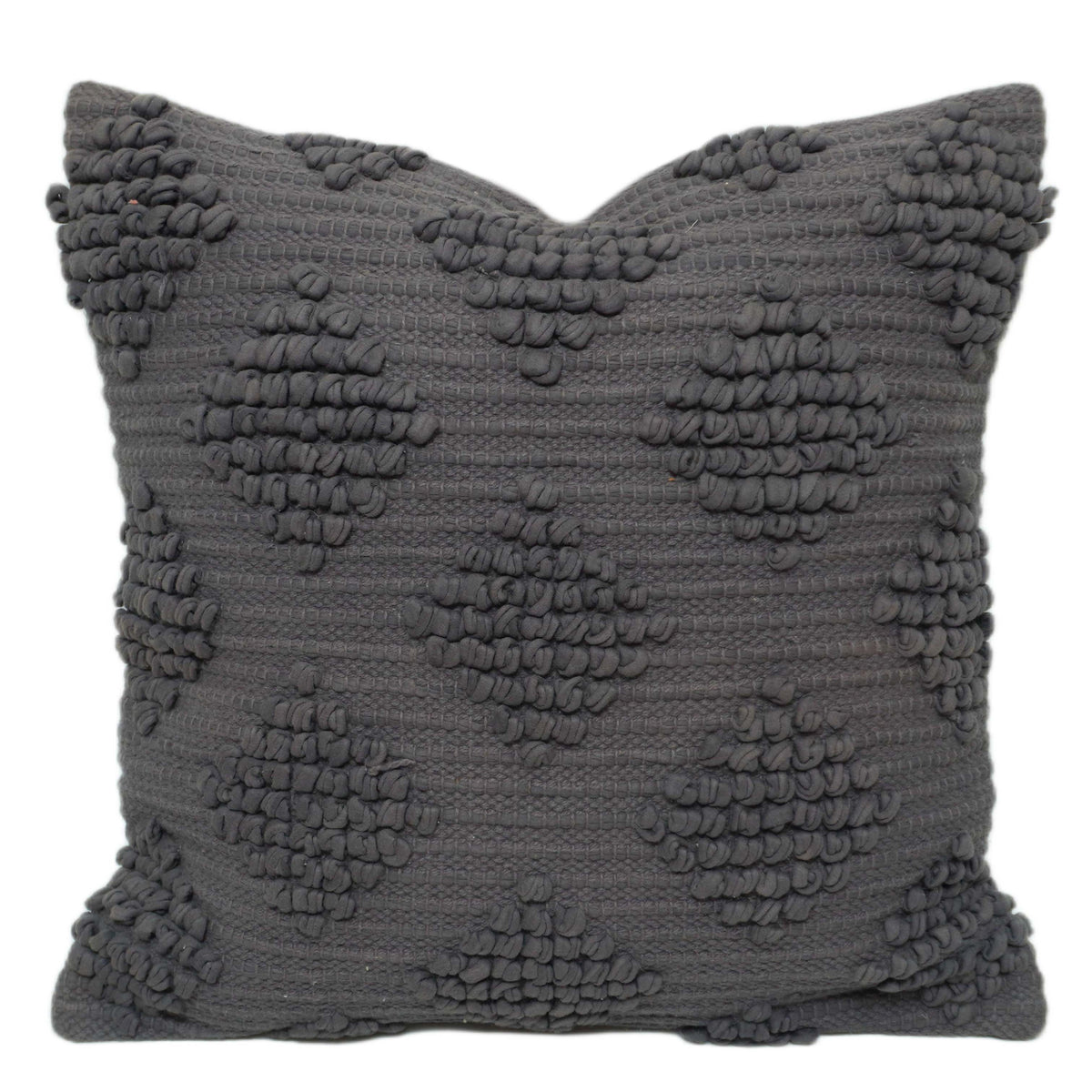 Handmade Textured Cotton Cushion Cover 45x45 cm – Charcoal Grey Tufted Design