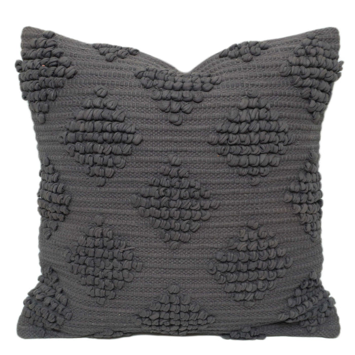 Handmade Textured Cotton Cushion Cover 45x45 cm – Charcoal Grey Tufted Design