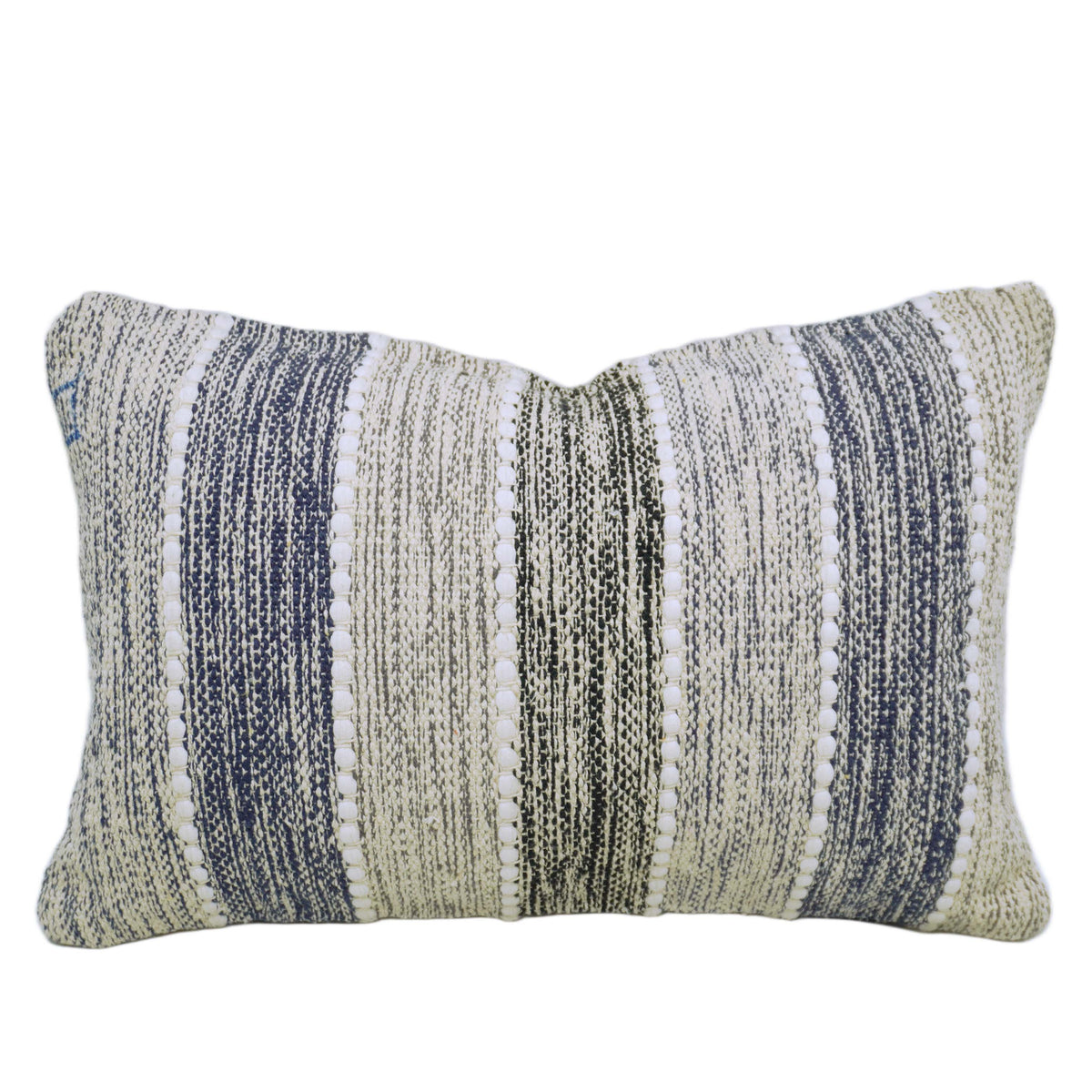 Handgewebter Kissenbezug mit Textur und Streifen 35 x 50 cm – Cremefarben, Marineblau & Olivgrün Gewebter Kissenbezug für Sofa, Bett & Akzentstuhl