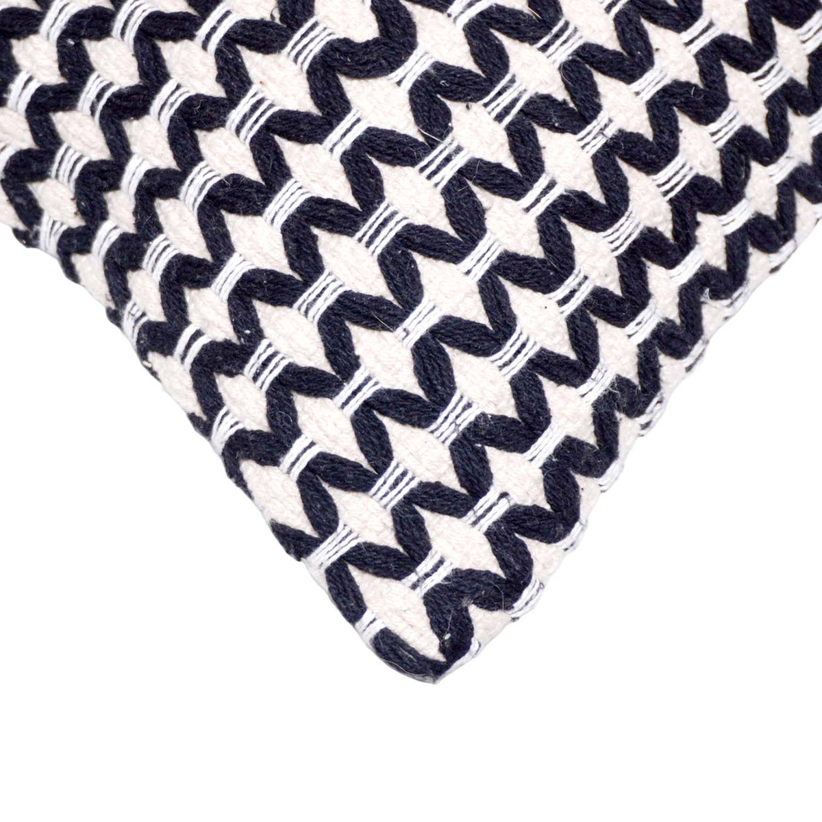Handmade Geometric Embroidered Cotton Cushion Cover 45x45 cm | Black & Ivory Decorative Throw Pillow Cover | Modern Boho Home Décor - Bulk manufacturer & supplier from Panipat, India