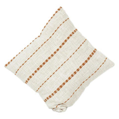 Housse de coussin en coton tissée main 45x45 cm – Tissu texturé neutre avec broderie à rayures rouille | Housse de coussin minimaliste faite à la main