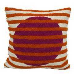 Machine Embroidered Cotton Cushion Cover 45x45 cm | Abstract Circle Stripe Design | Decorative Throw Pillow Cover with Concealed Zip | Modern Boho Home Décor