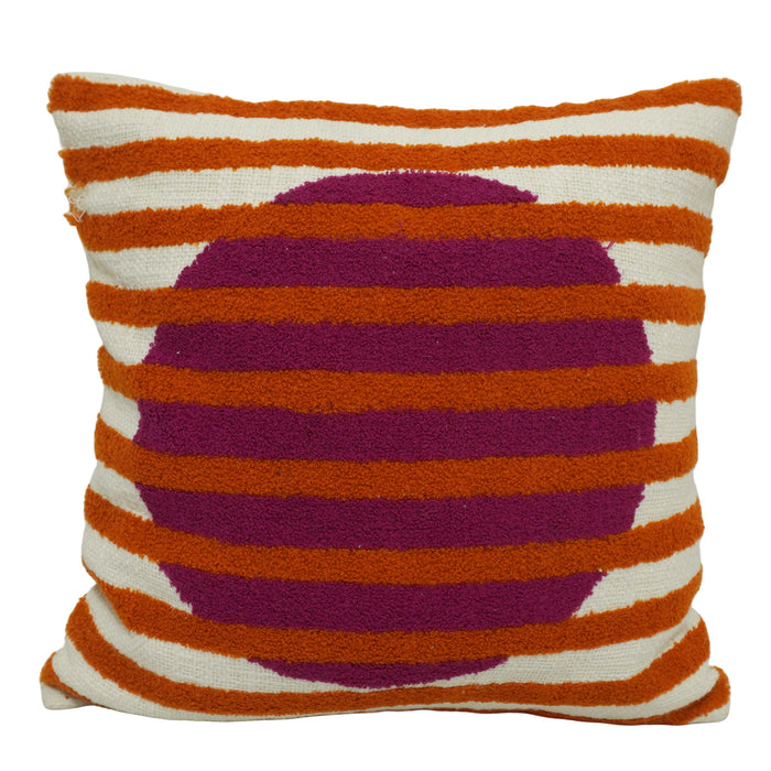 Machine Embroidered Cotton Cushion Cover 45x45 cm | Abstract Circle Stripe Design | Decorative Throw Pillow Cover with Concealed Zip | Modern Boho Home Décor