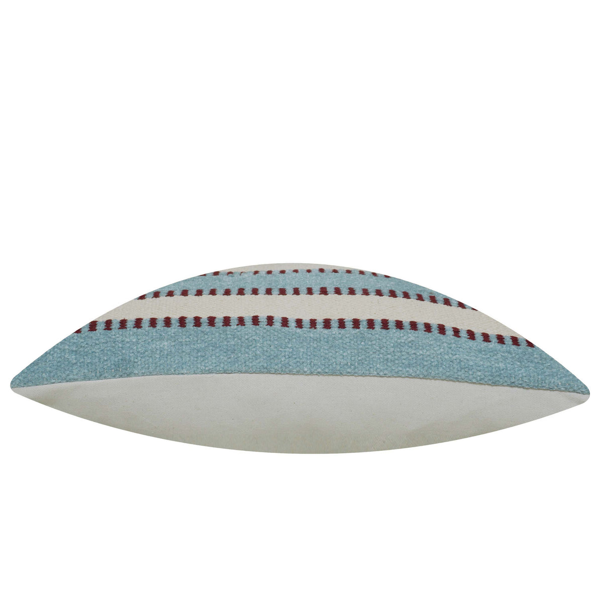 Handwoven Cotton Cushion Cover 45x45 cm – Blue & Ivory Striped Textured Design with Burgundy Accents