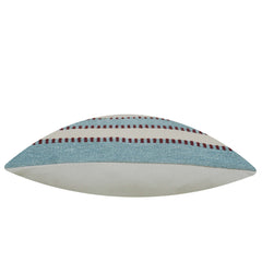 Handwoven Cotton Cushion Cover 45x45 cm – Blue & Ivory Striped Textured Design with Burgundy Accents