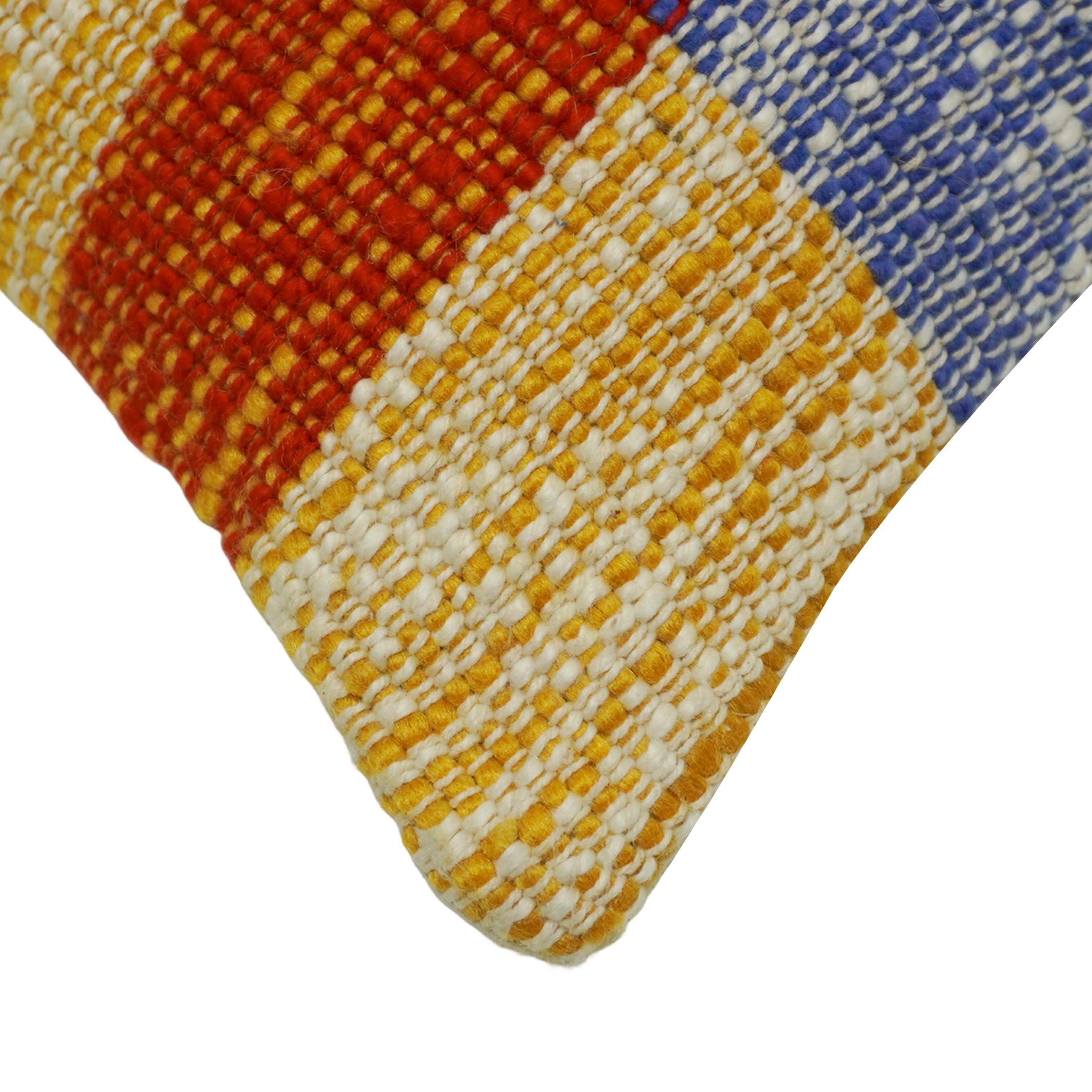 Handwoven Cotton Cushion Cover 45x45 cm | Multicolor Striped Woven Throw Pillow Cover | Artisan Handmade Decorative Cushion Cover with Hidden Zipper | Modern Boho Home Décor