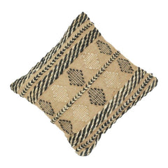 Handgewebter Kissenbezug aus Jute mit Tribal-Streifen und geometrischem Muster | Rustikaler Boho Dekokissenbezug | 45x45 cm