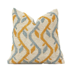 Abstract Zigzag Embroidered Cotton Cushion Cover 45x45 cm | Mustard & Grey Textured Design