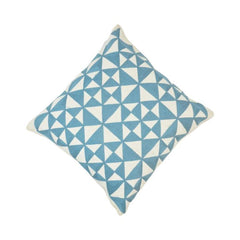 Sky Blue Geometric Embroidered Cotton Cushion Cover | 45x45 cm Decorative Throw Pillow Cover