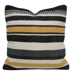 Black Mustard & Ivory Stripe Handwoven Cotton Cushion Cover 45x45 cm