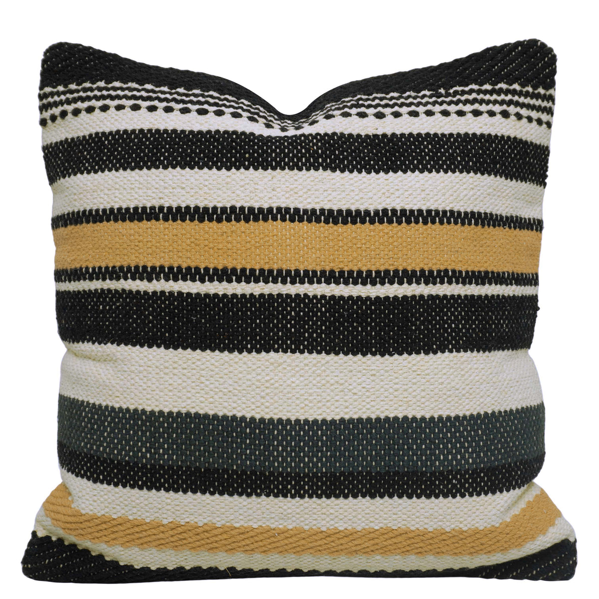 Black Mustard & Ivory Stripe Handwoven Cotton Cushion Cover 45x45 cm