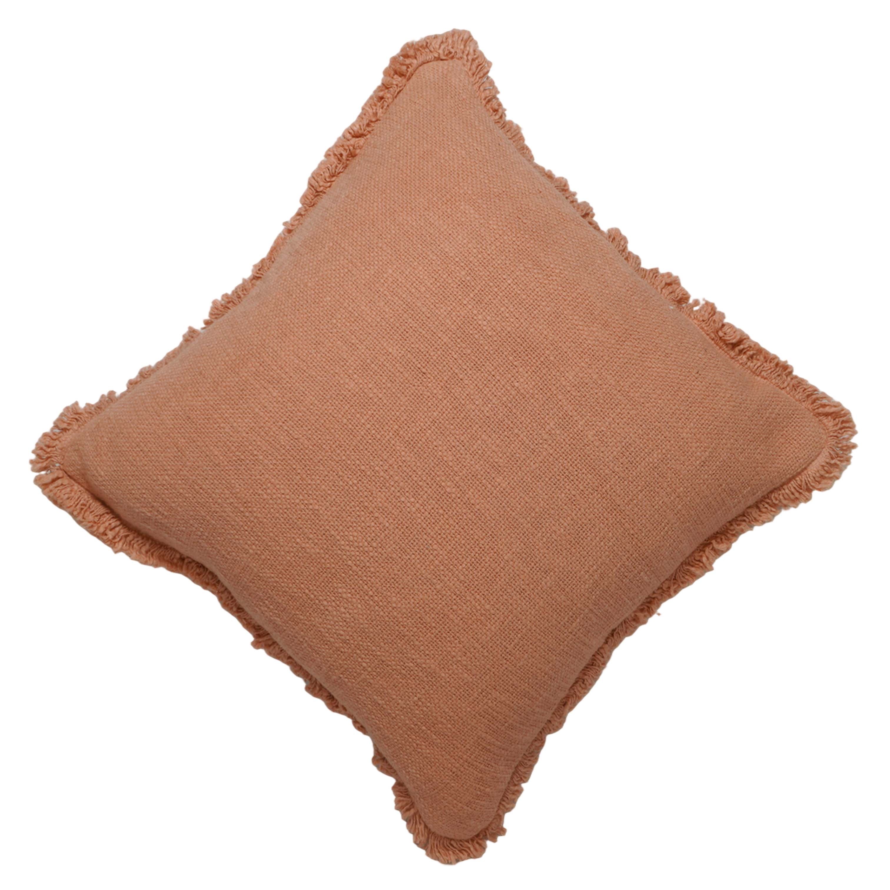 Solid Peach Cotton Cushion Cover with Fringe Edges | 100% Cotton Decorative Throw Pillow Cover | 45 x 45 cm (18 x 18 Inch)