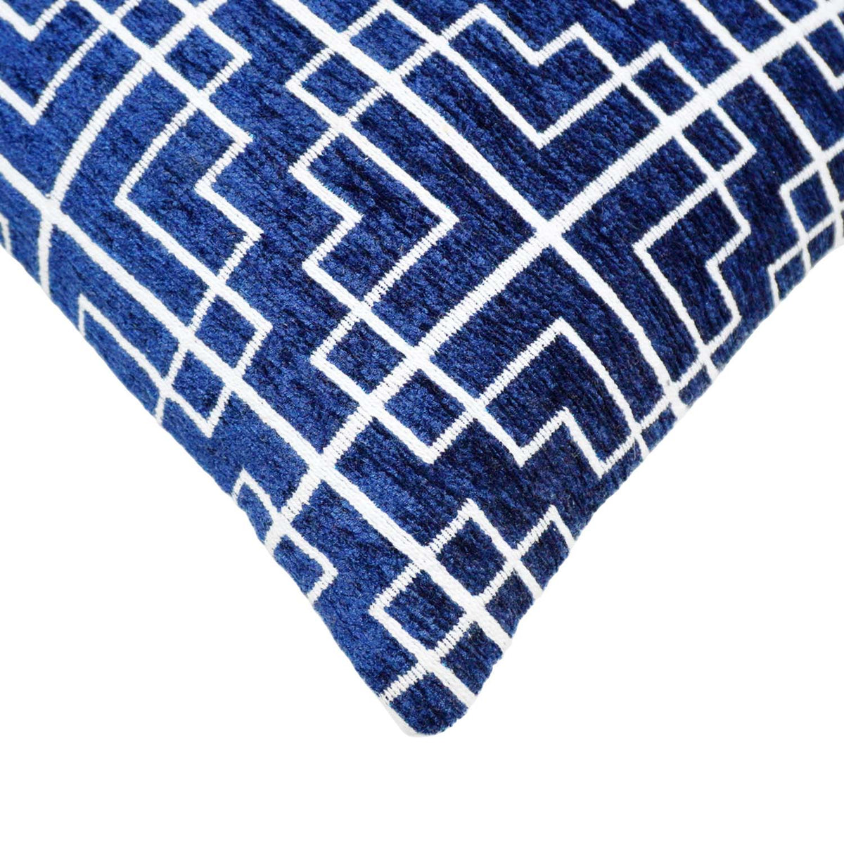 Handwoven Jacquard Cotton Cushion Cover 45x45 cm | Blue & White Geometric Pattern | Decorative Square Throw Pillow Cover | Hidden Zipper | Modern Home Décor - Bulk manufacturer & supplier from Panipat, India