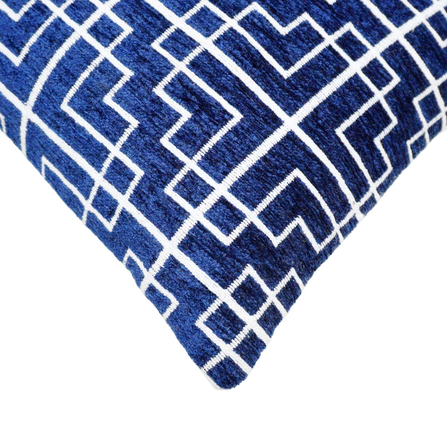 Handwoven Jacquard Cotton Cushion Cover 45x45 cm | Blue & White Geometric Pattern | Decorative Square Throw Pillow Cover | Hidden Zipper | Modern Home Décor