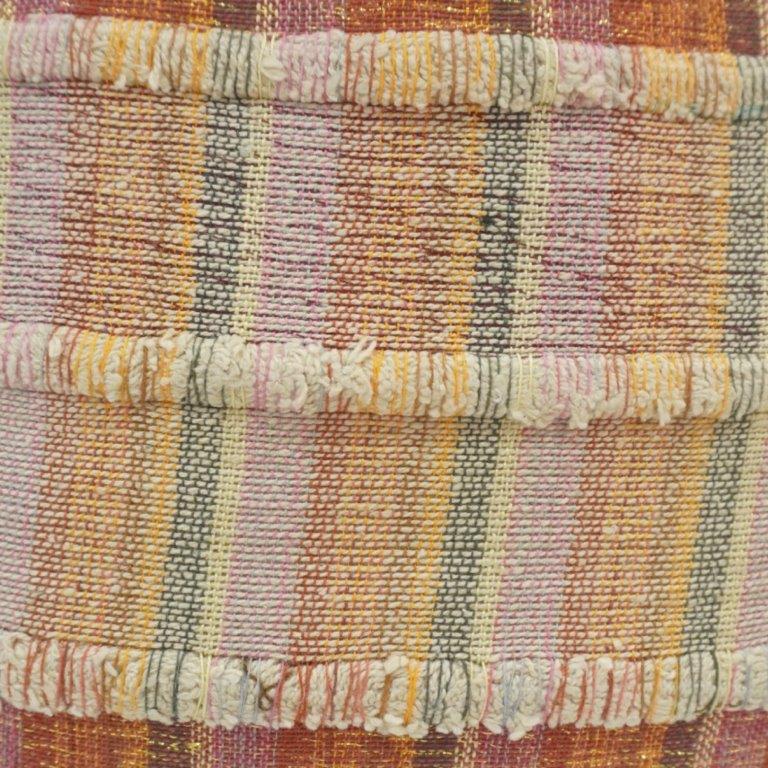 Rust & Beige Handwoven Striped Cotton Cushion Cover with Fringed Texture | 45x45 cm - Bulk manufacturer & supplier from Panipat, India