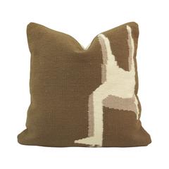 Abstract Embroidered Cotton Cushion Cover 45x45 cm | Brown & Ivory Modern Decorative Pillow Cover