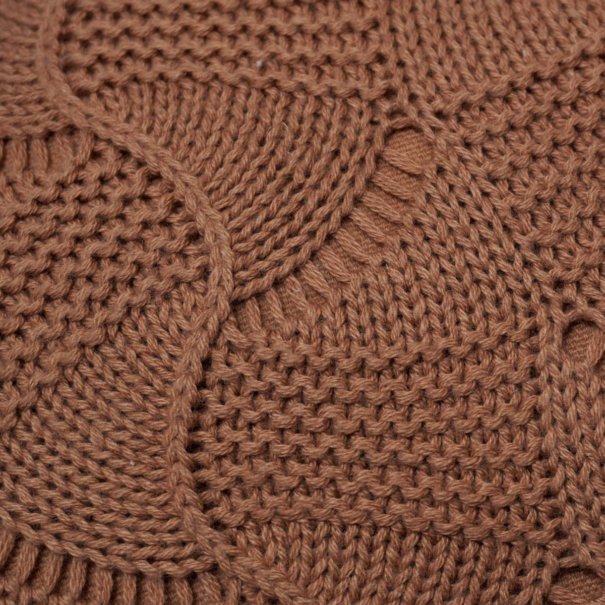 Hand Knitted Cotton Cushion Cover 45x45 cm | Textured Geometric Knit Pattern | Soft Decorative Throw Pillow Cover with Concealed Zip | Brown | 100% Cotton - Bulk manufacturer & supplier from Panipat, India