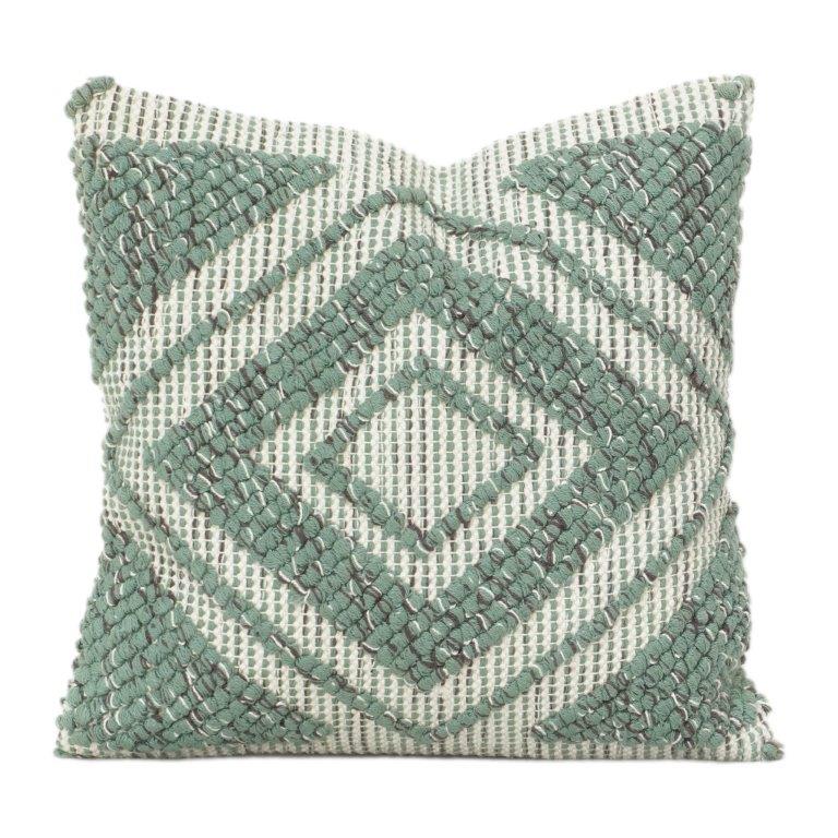Handwoven Geometric Embroidered Cotton Cushion Cover 45x45 cm | Textured Diamond Pattern Throw Pillow | Boho Modern Home Décor