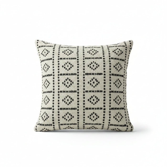 Black & Beige Tribal Geometric Embroidered Cotton Cushion Cover 45x45 cm