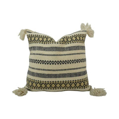 Handmade Cotton Tassel Cushion Cover 45x45 cm | Black & Natural Boho Geometric Woven Pillow Cover